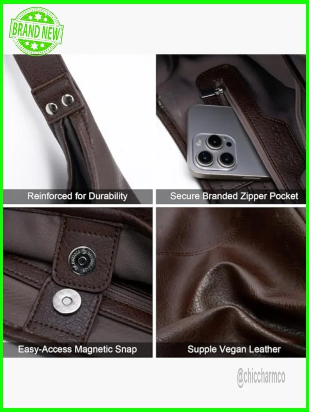 Vegan Leather Hobo Tote with Adjustable Strap & Matching Pouch